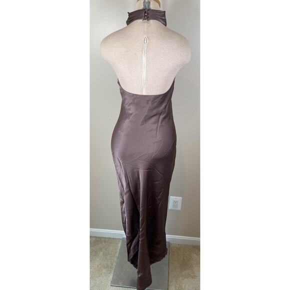 Anine Bing Eliana Silk Halterneck Maxi Dress in Iron Brown Size Small - Picture 6 of 9